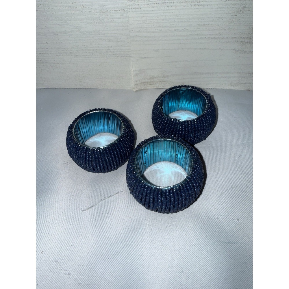 Blue Beaded‎ Napkin Rings Set Of 3 , Navy Blue
